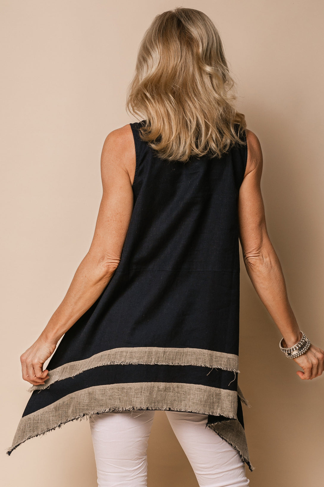 Winnie Linen Blend Top in Navy - Imagine Fashion