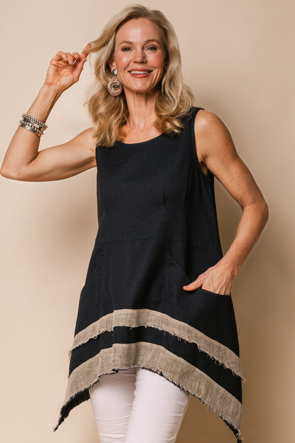 Winnie Linen Blend Top in Navy - Imagine Fashion