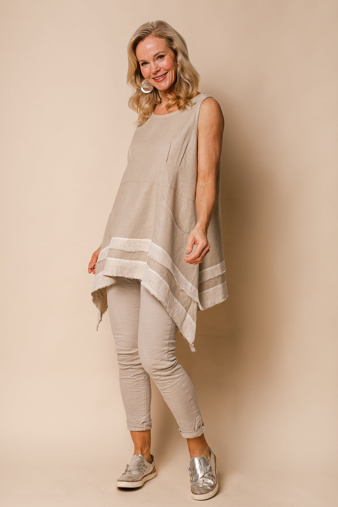 Winnie Linen Blend Top in Latte - Imagine Fashion