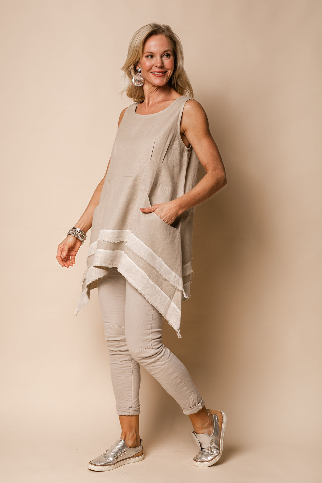 Winnie Linen Blend Top in Latte - Imagine Fashion