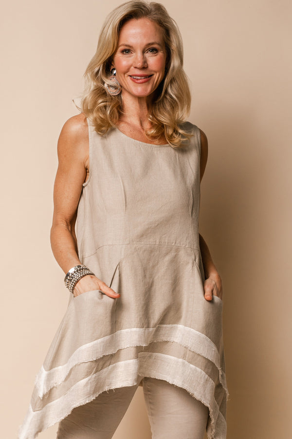 Winnie Linen Blend Top in Latte - Imagine Fashion