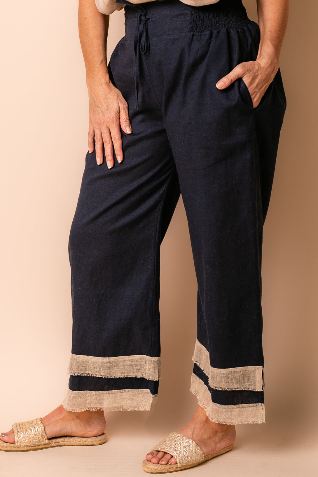 Rio Linen Blend Pants in Navy - Imagine Fashion
