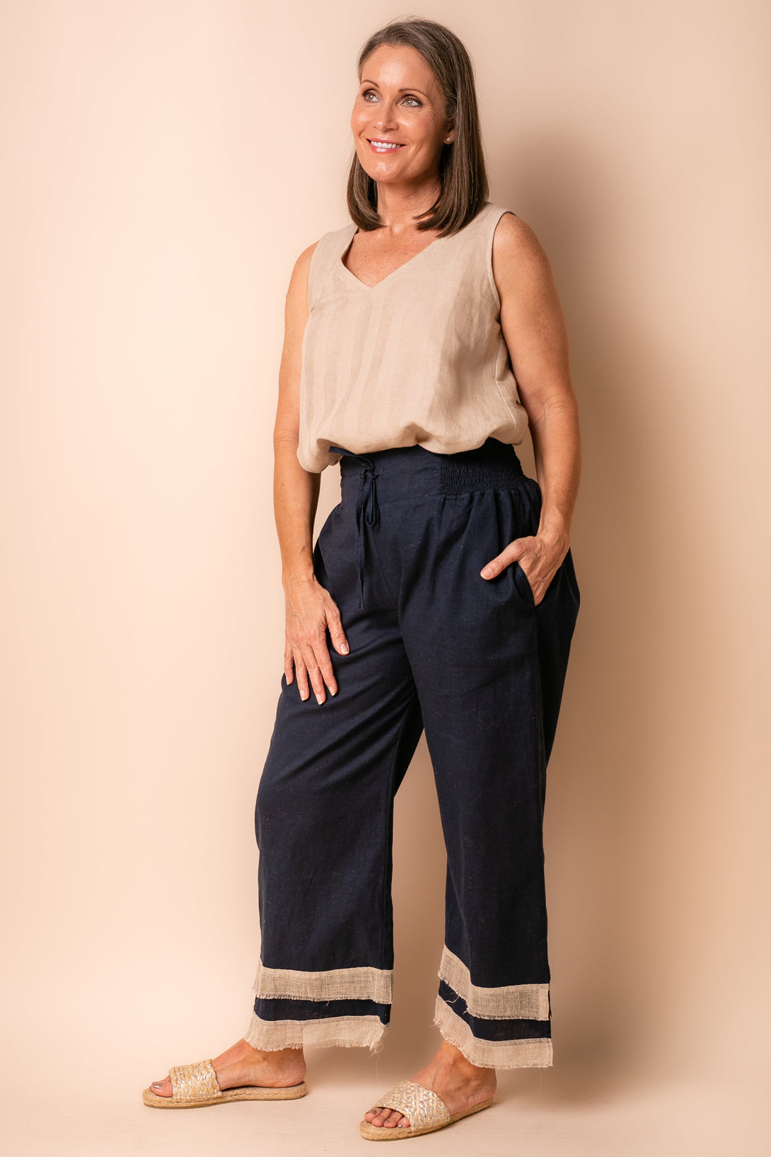 Rio Linen Blend Pants in Navy