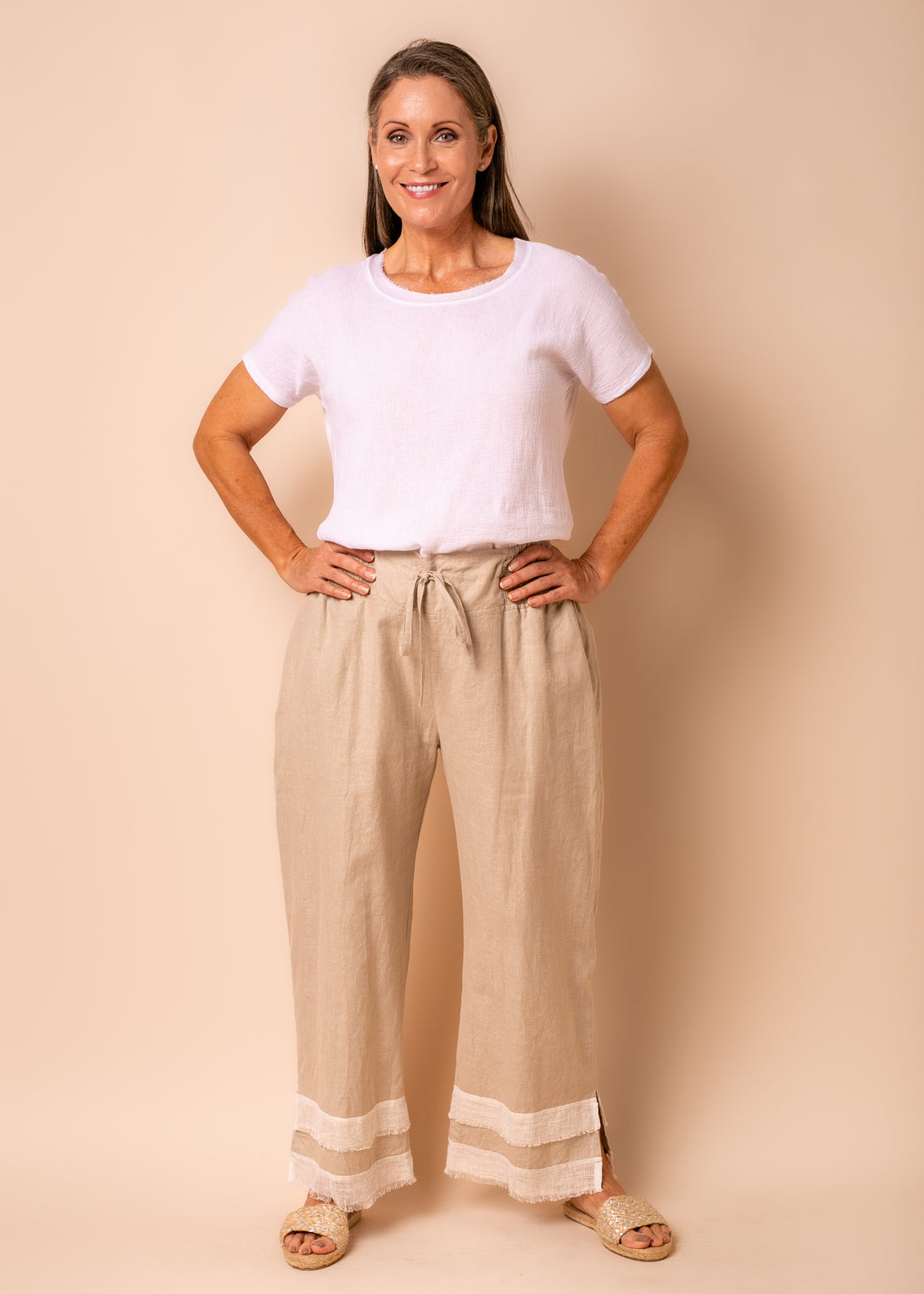 Rio Linen Blend Pants in Latte - Imagine Fashion