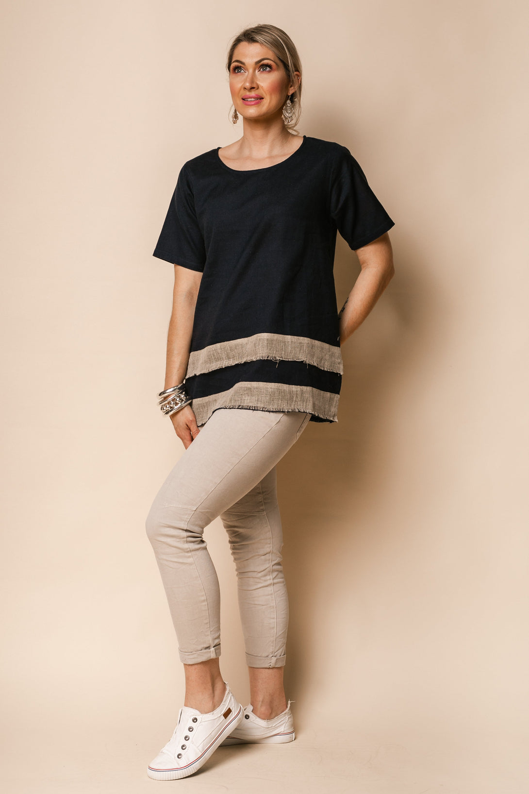 Lana Linen Blend Top in Navy