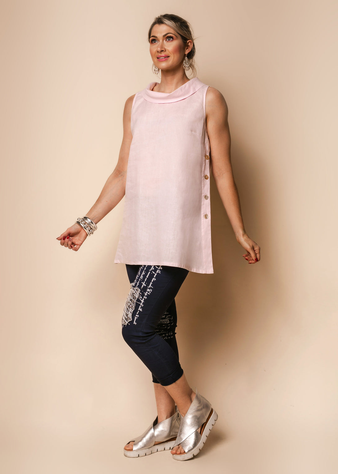 Levi Linen Blend Top in Blush