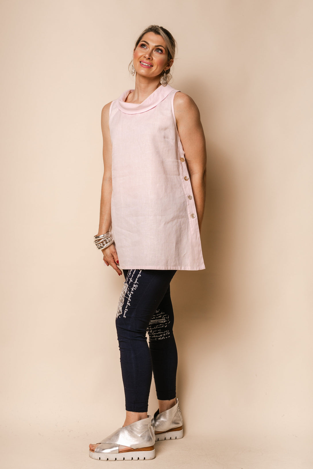 Levi Linen Blend Top in Blush