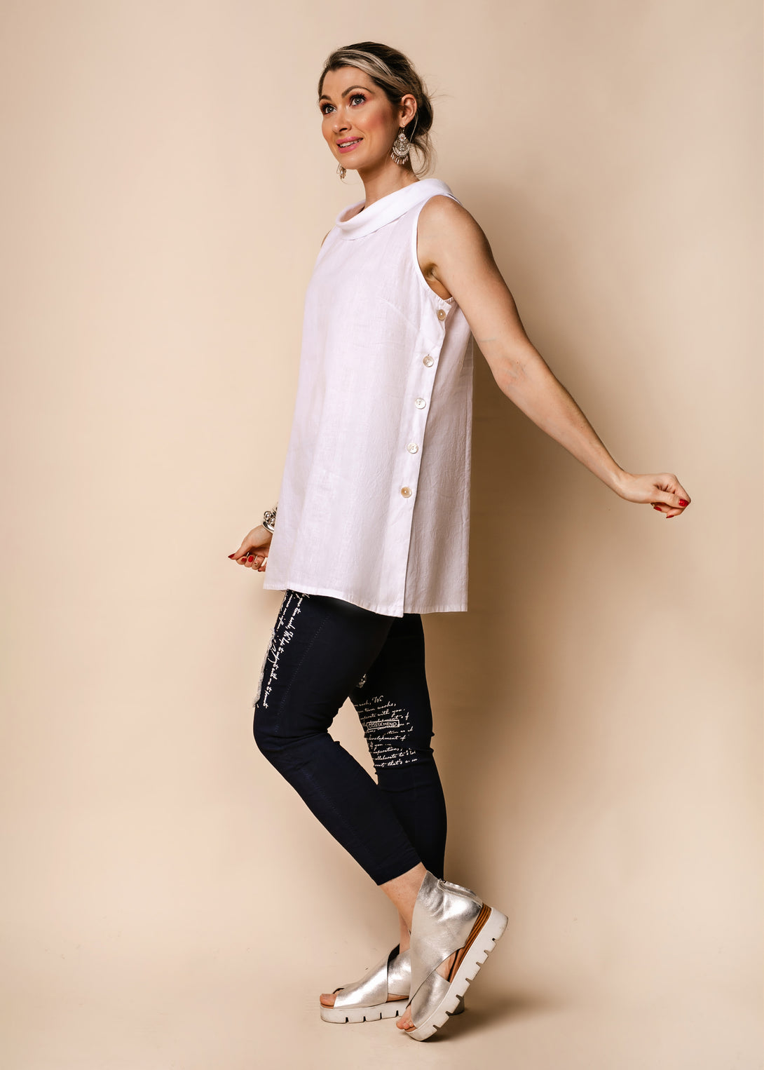 Levi Linen Blend Top in White - Imagine Fashion