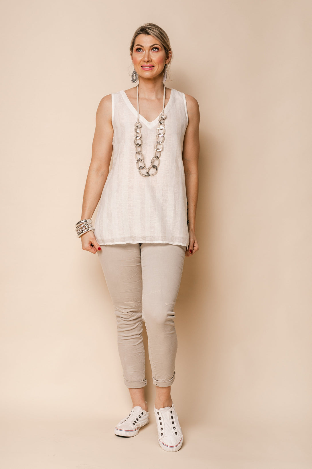 Lola Linen Top in Cream