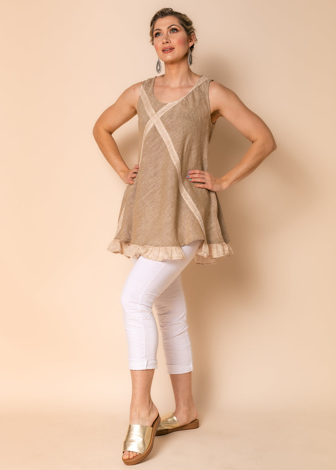 Bethany Linen Blend Top in Desert