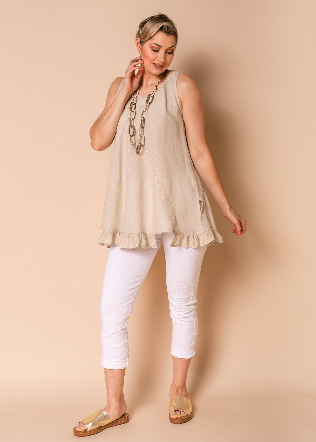 Bethany Linen Blend Top in Latte