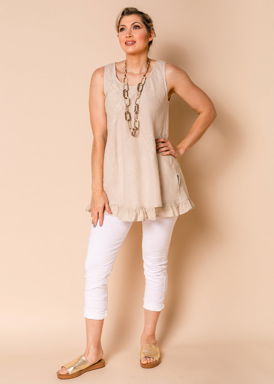 Bethany Linen Blend Top in Latte