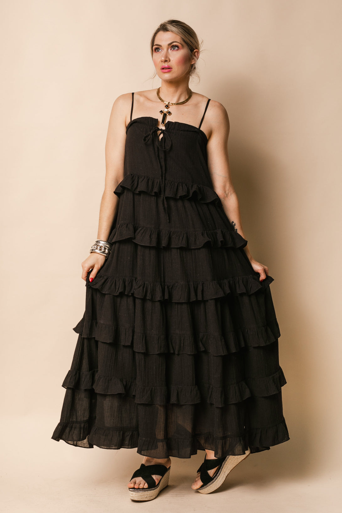 Callie Cotton Dress in Onyx - Imagine Fashion