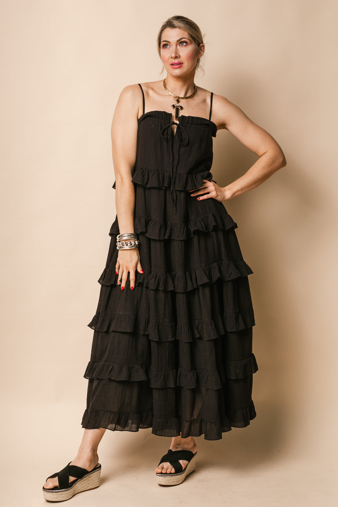 Callie Cotton Dress in Onyx - Imagine Fashion