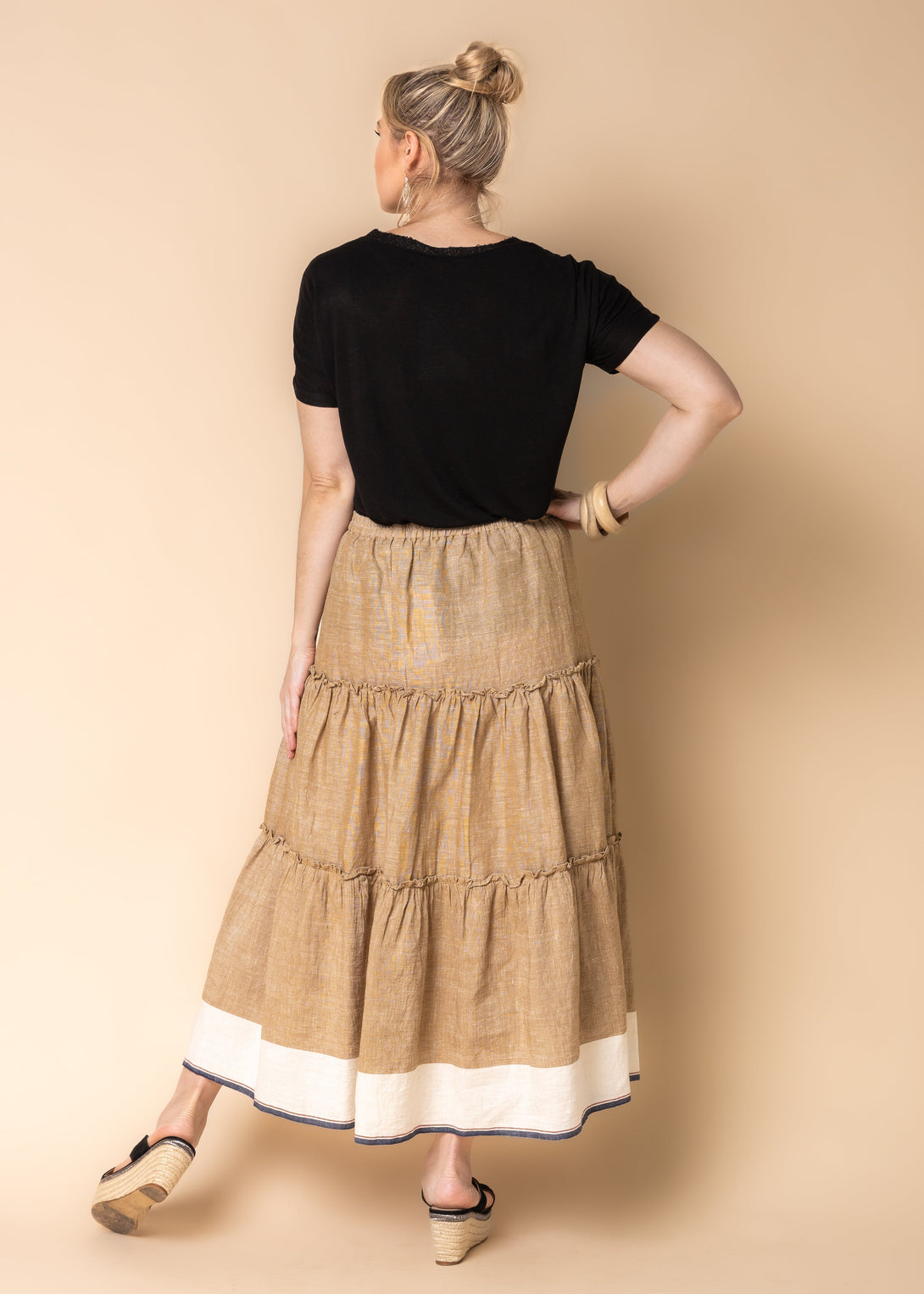 Davina Linen Blend Skirt in Desert