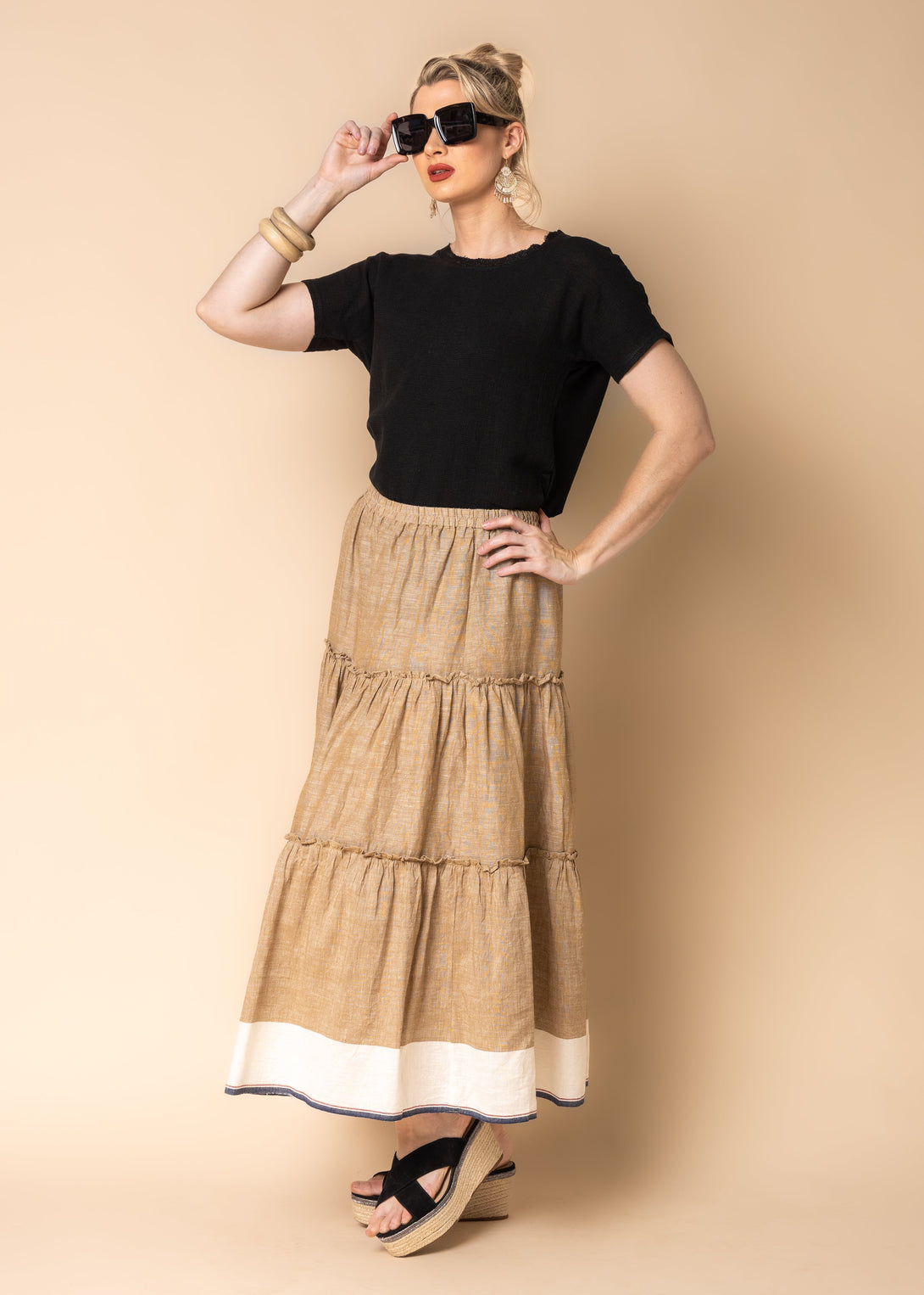 Davina Linen Blend Skirt in Desert