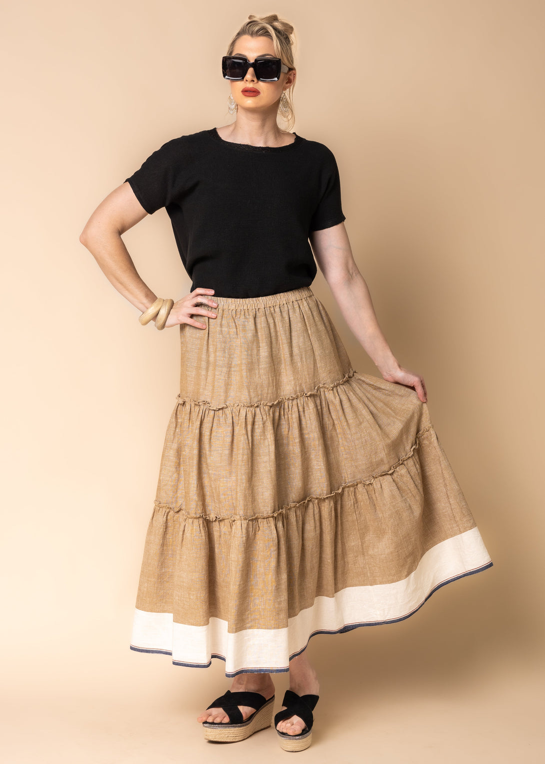 Davina Linen Blend Skirt in Desert