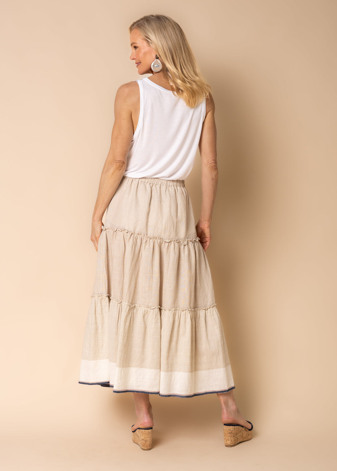 Davina Linen Blend Skirt in Latte