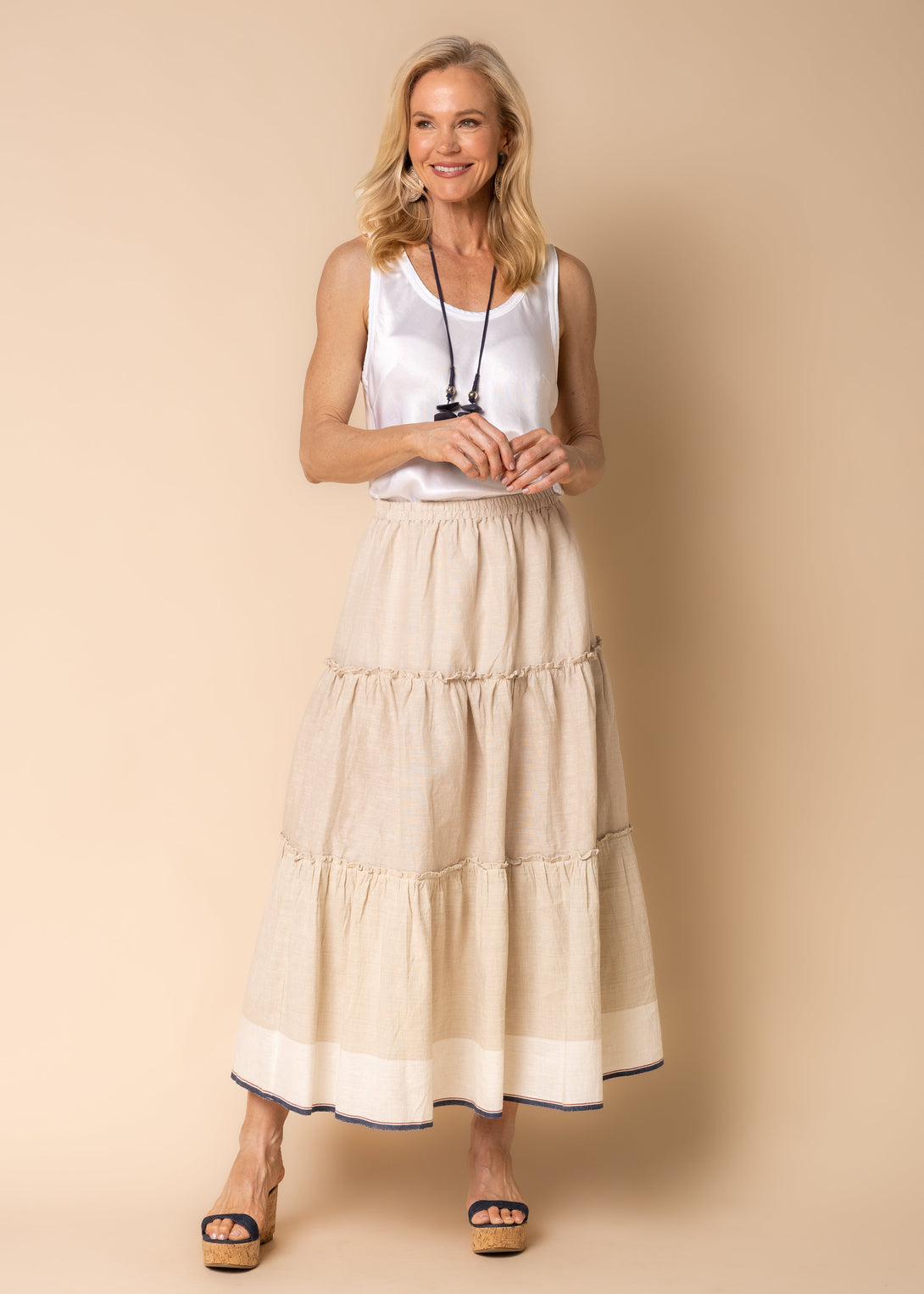 Davina Linen Blend Skirt in Latte