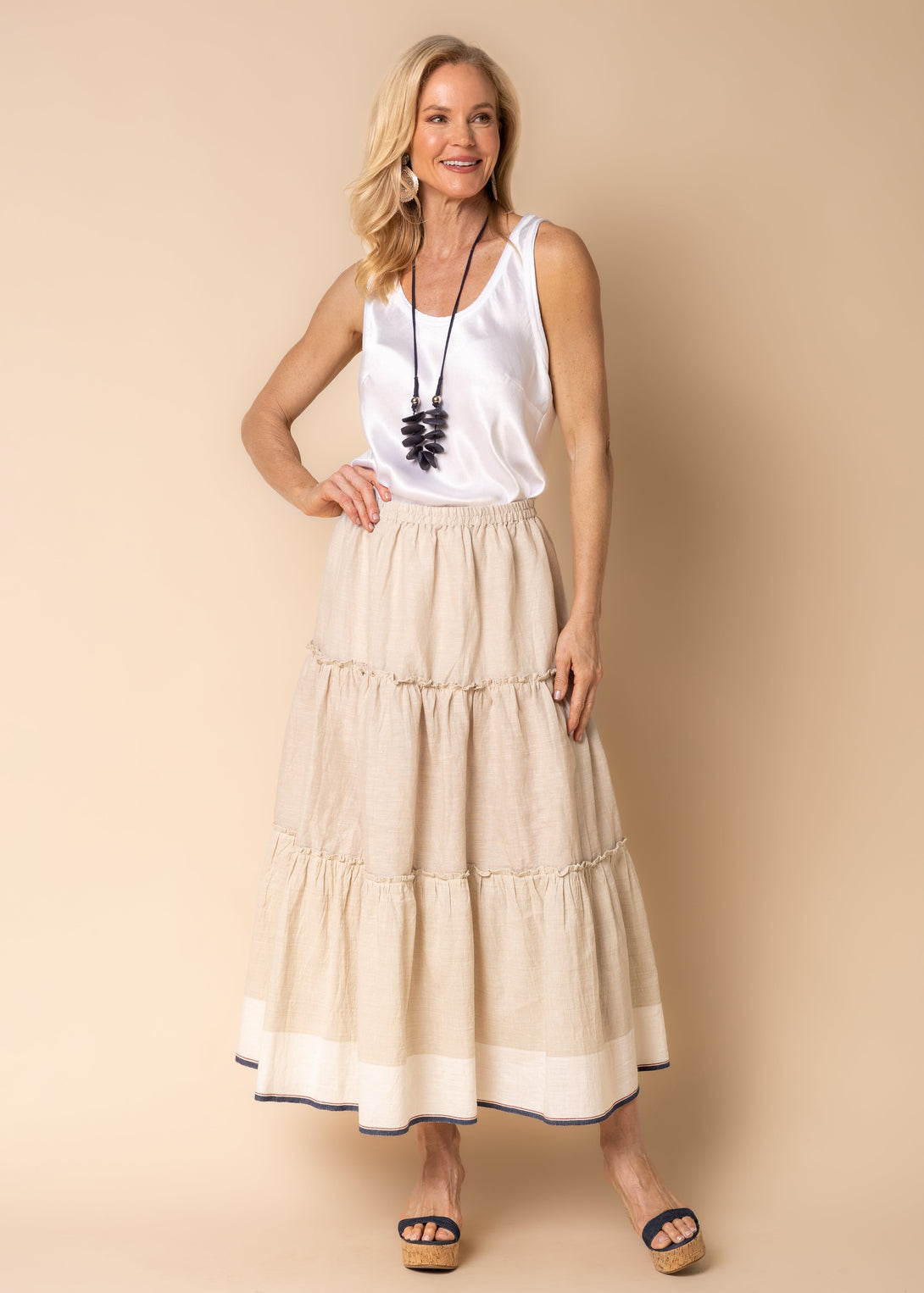 Davina Linen Blend Skirt in Latte