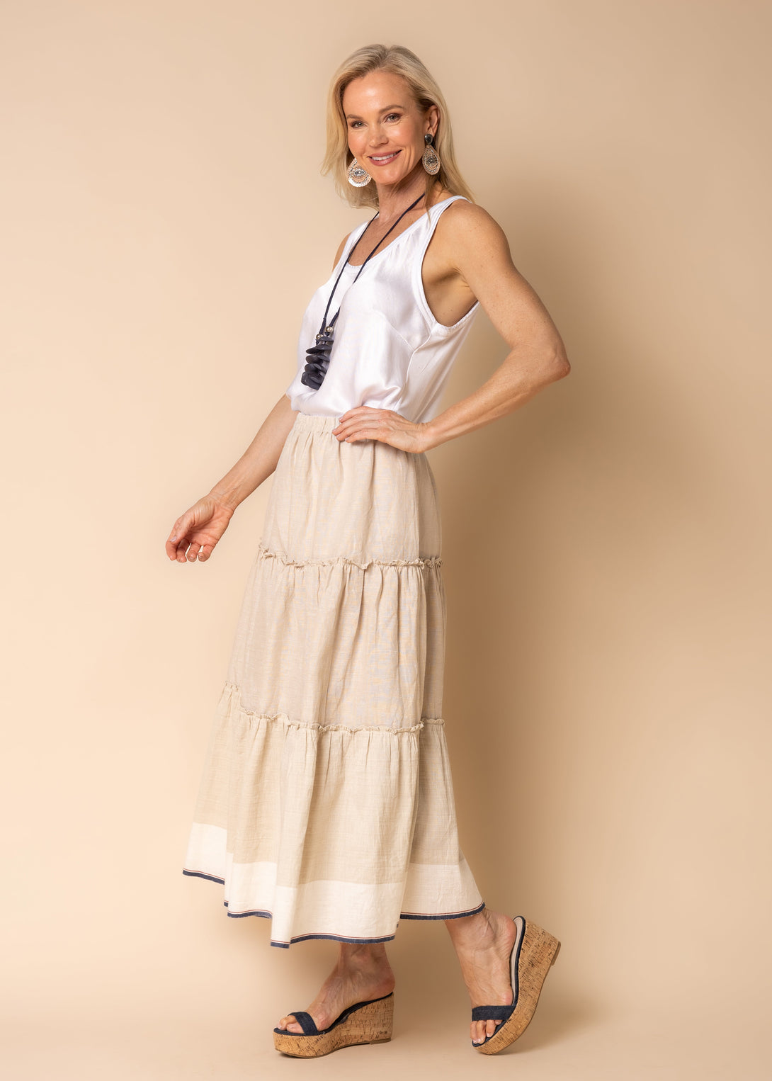 Davina Linen Blend Skirt in Latte