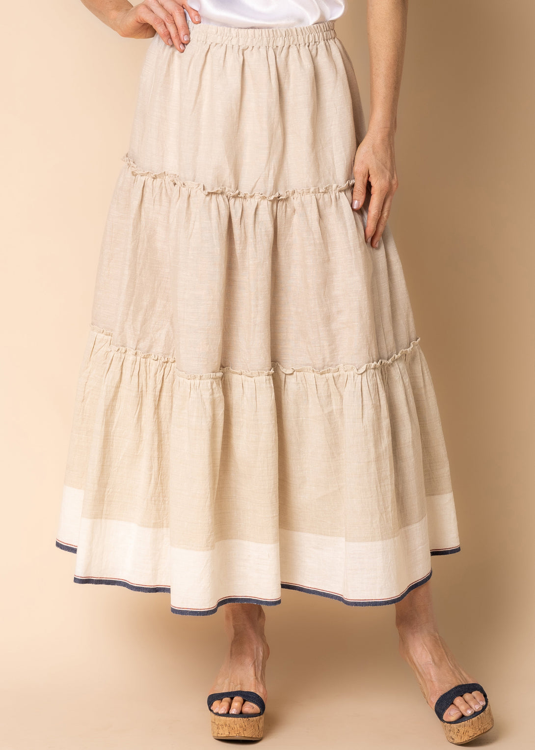 Davina Linen Blend Skirt in Latte