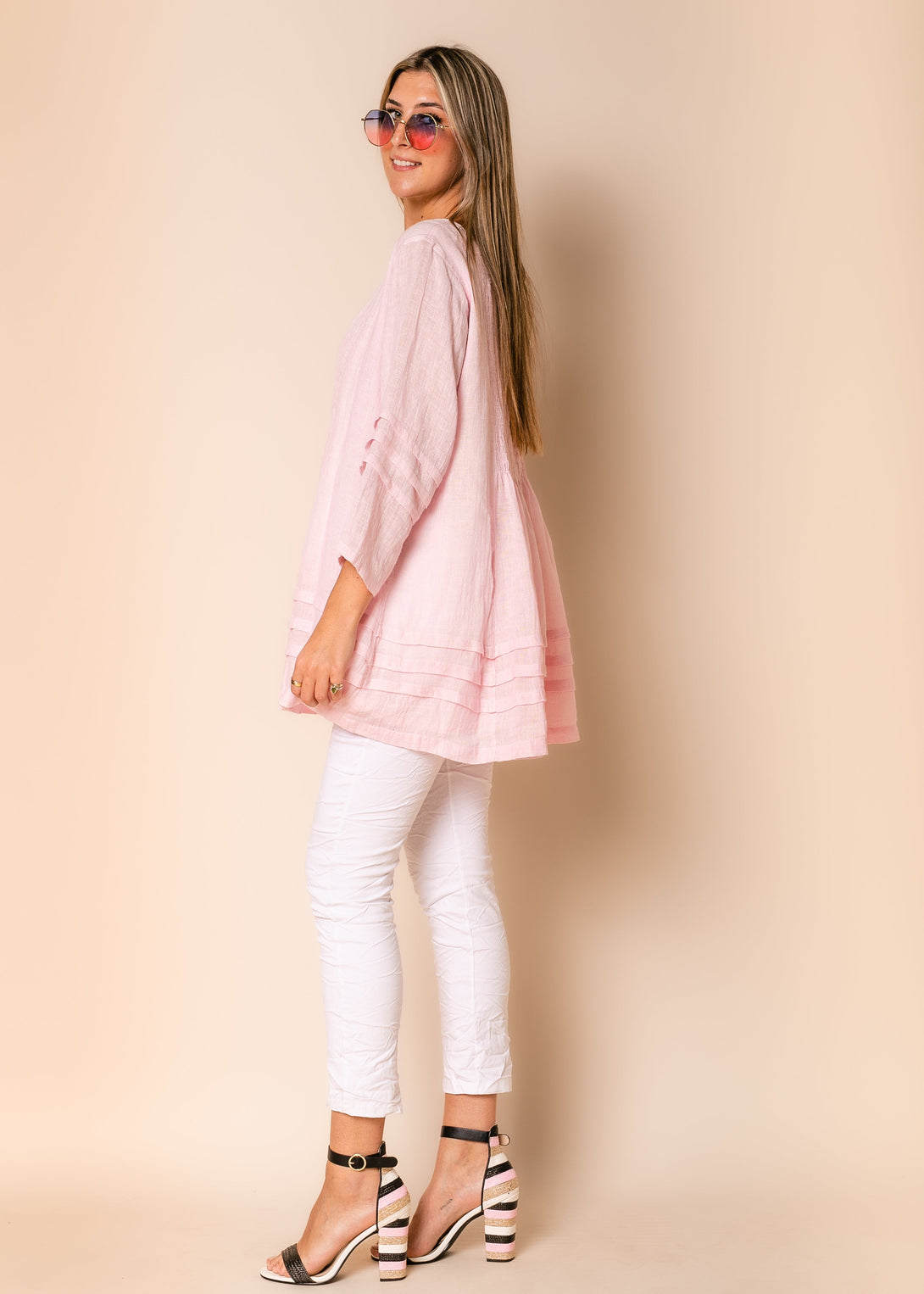 Dolly Linen Top in Blush