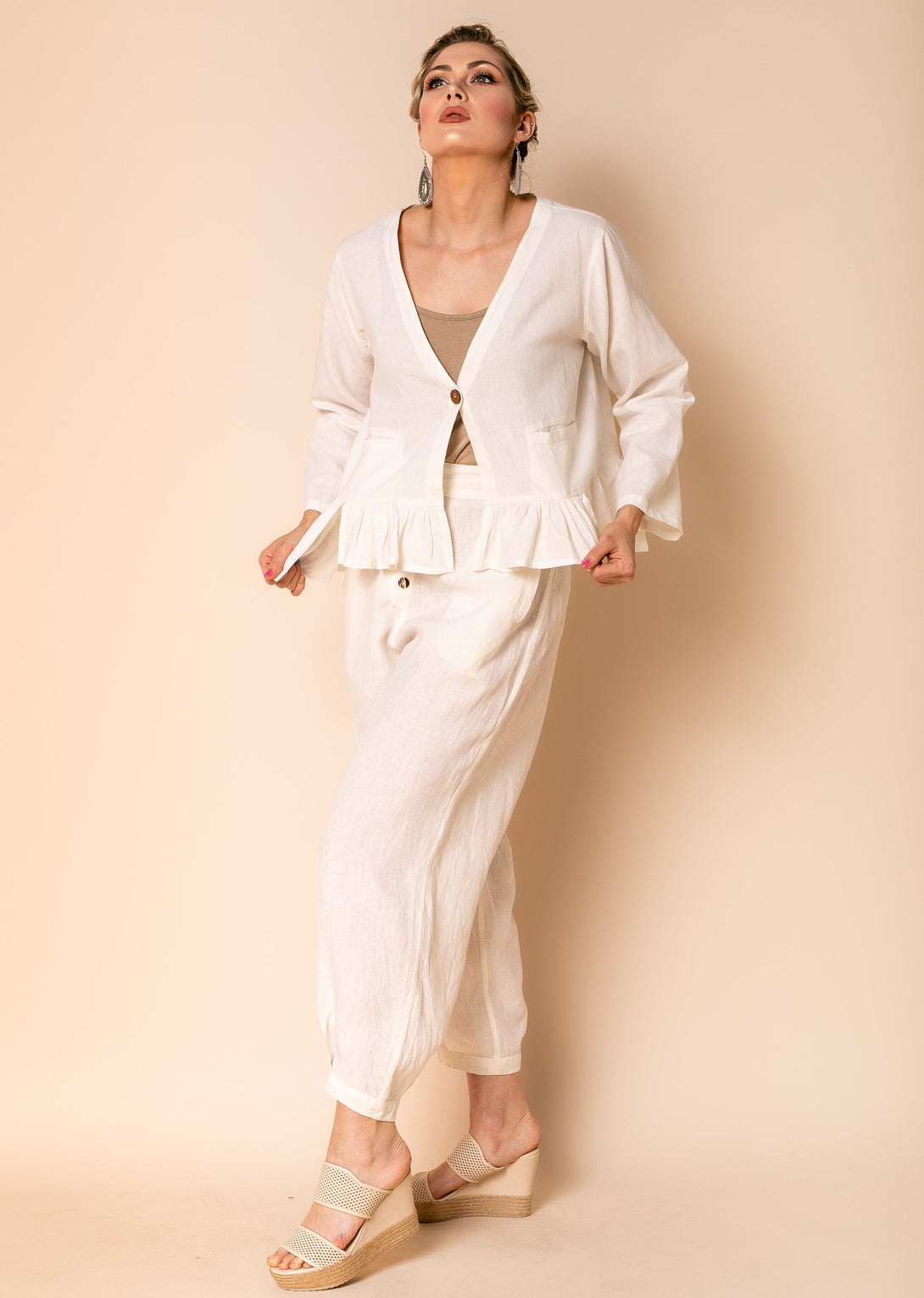 Romy Linen Blend Top in Cream