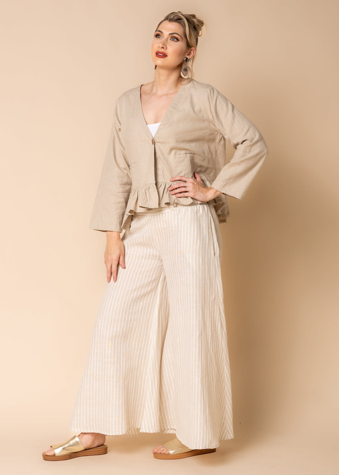 Romy Linen Blend Top in Latte