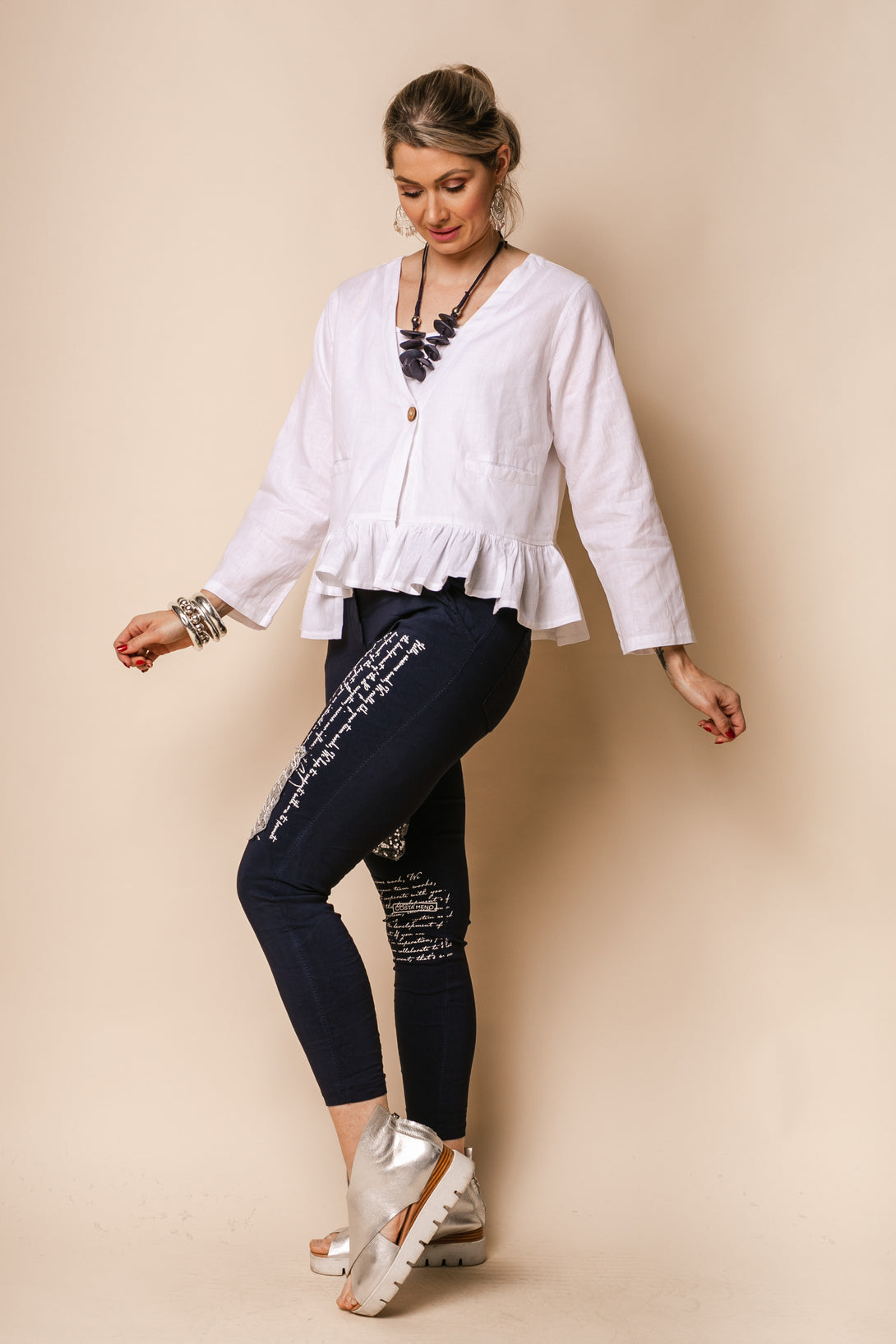 Romy Linen Blend Top in White - Imagine Fashion