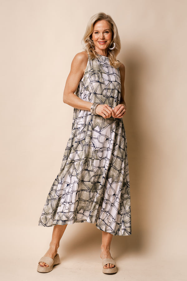 Saskia Cotton Blend Dress in Khaki - Imagine Fashion