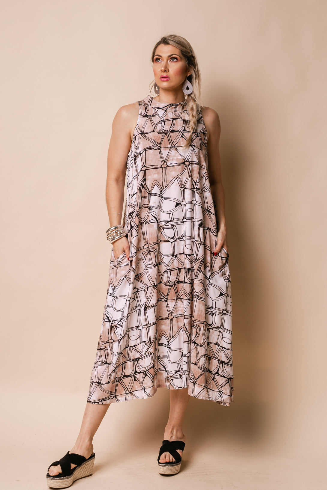 Saskia Cotton Blend Dress in Mocha - Imagine Fashion