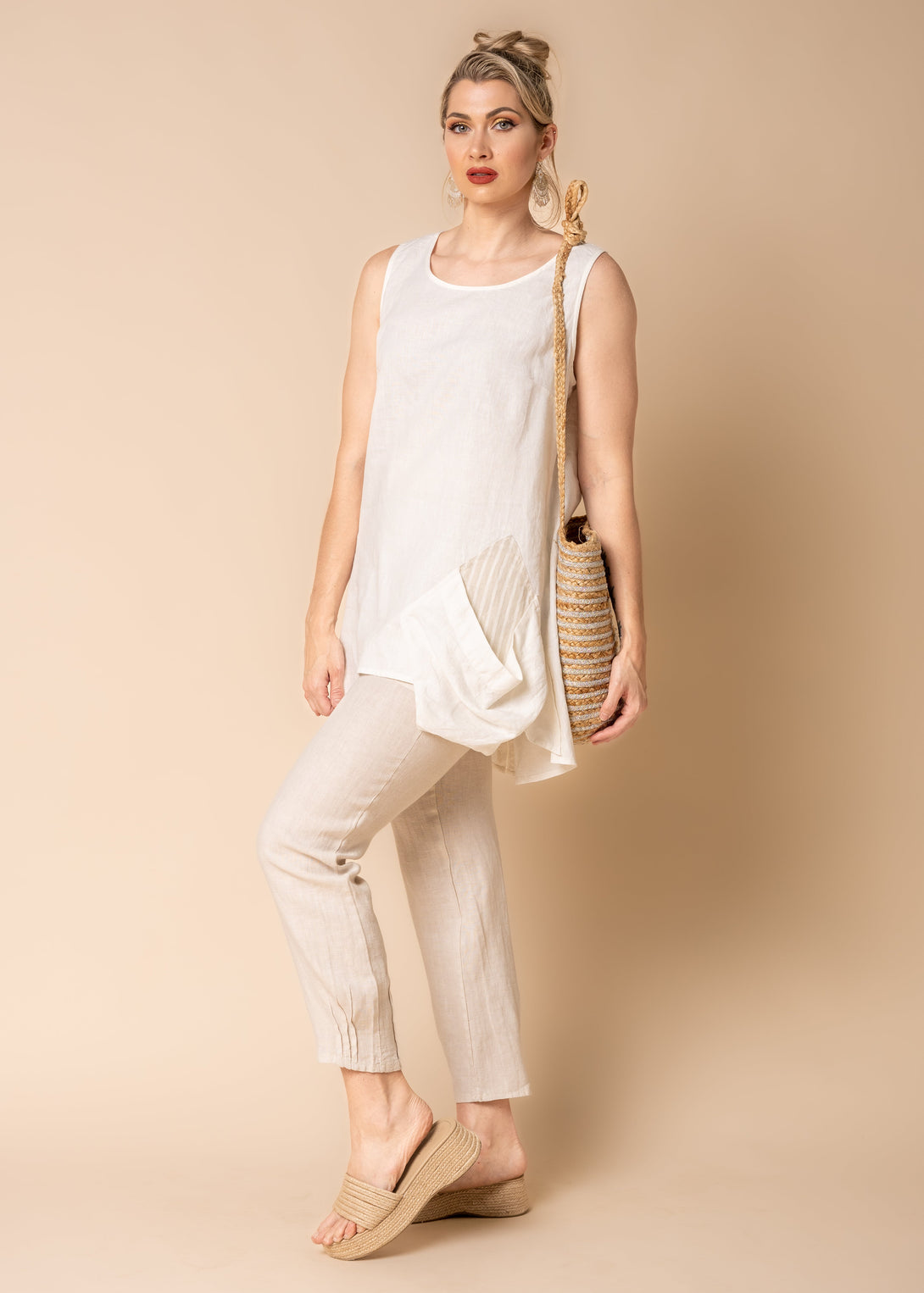 Joyce Linen Blend Top in Cream