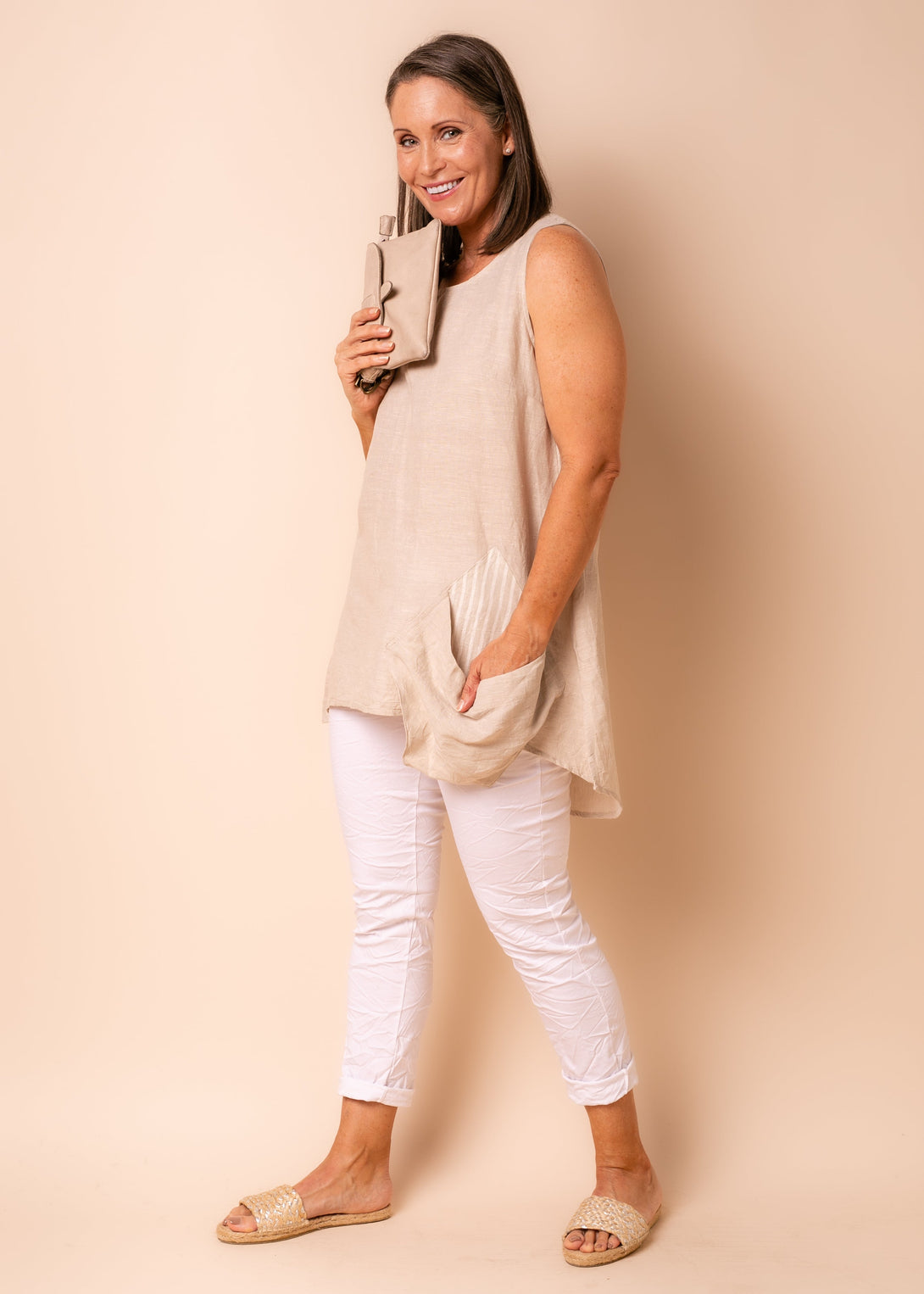 Joyce Linen Blend Top in Latte