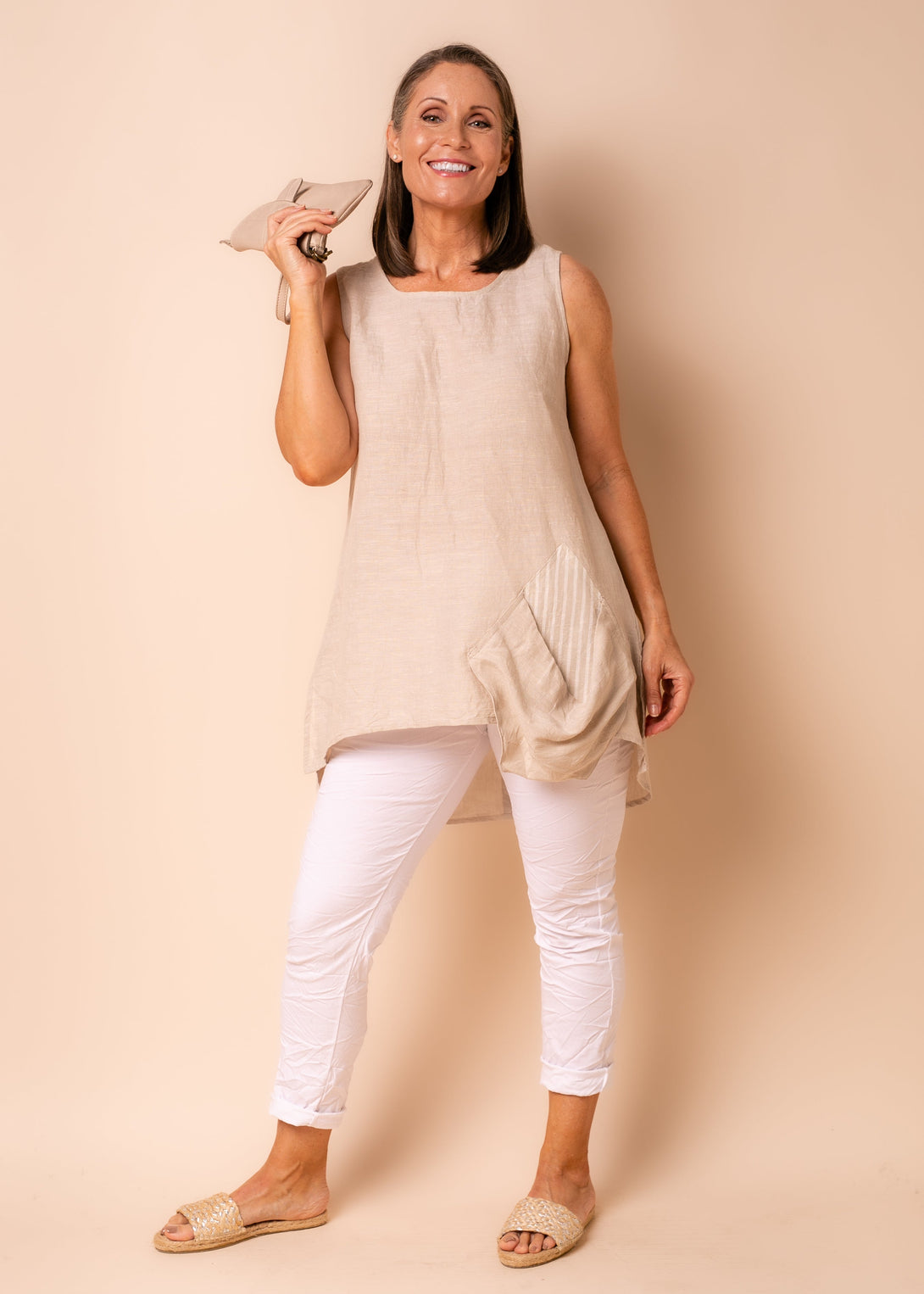 Joyce Linen Blend Top in Latte