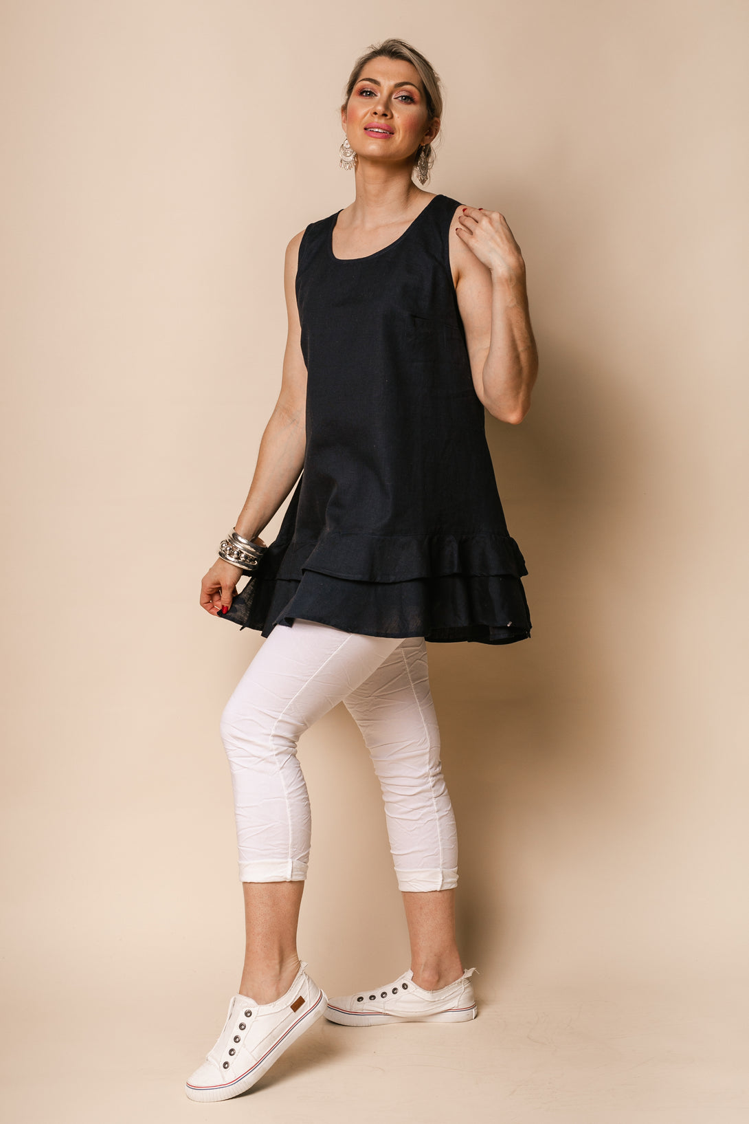 Kirby Linen Blend Top in Navy - Imagine Fashion