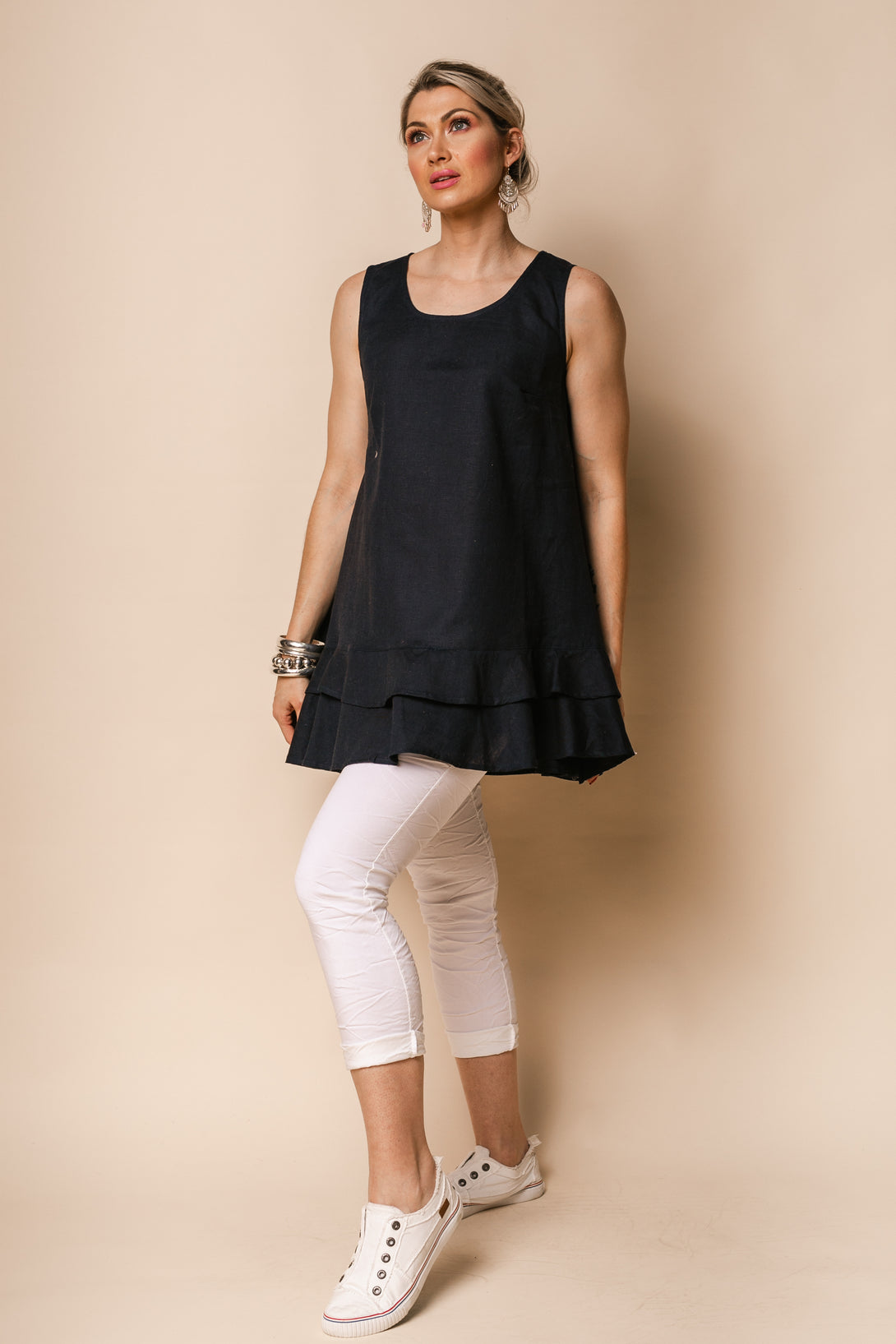 Kirby Linen Blend Top in Navy - Imagine Fashion
