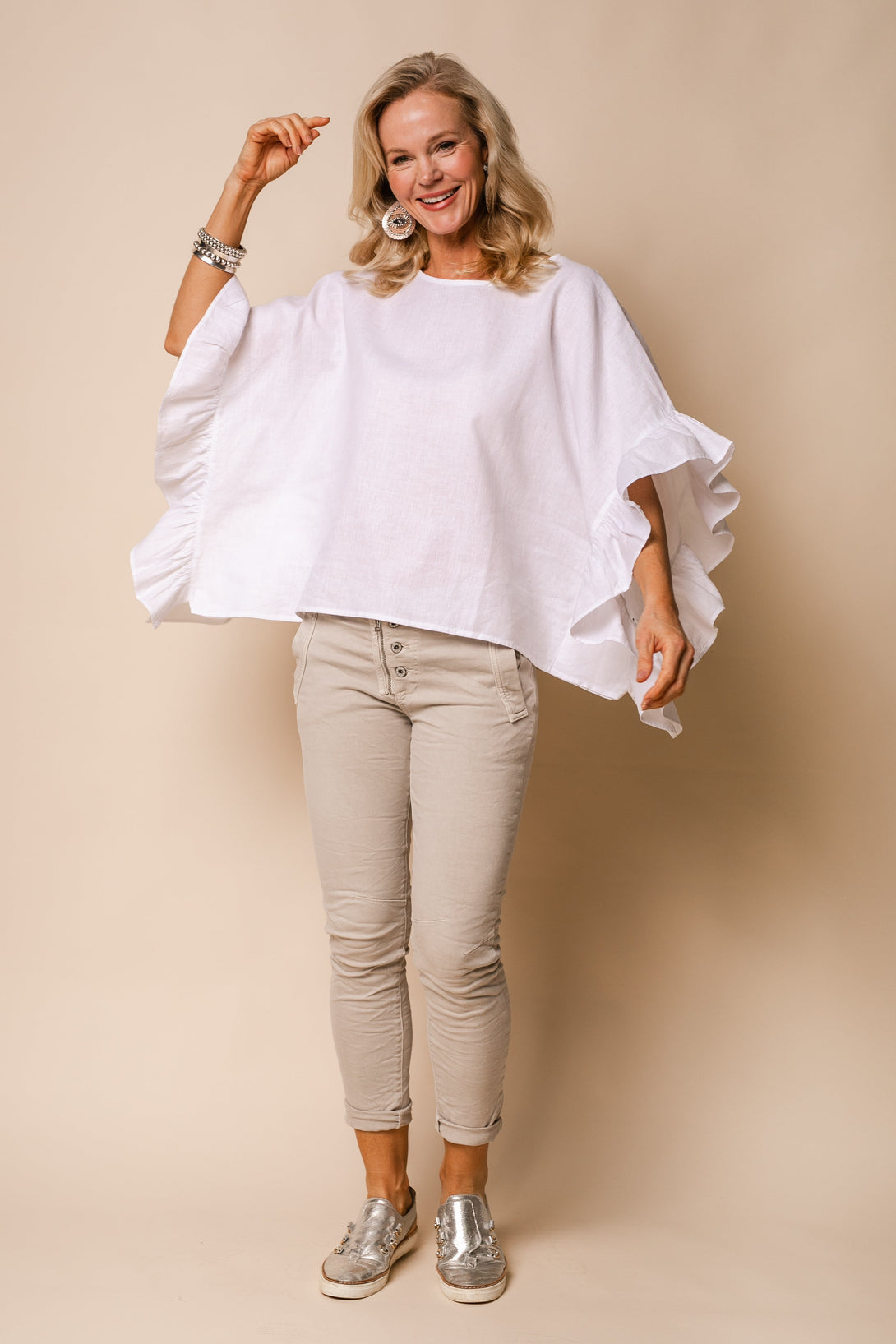 Lena Linen Blend Top in White