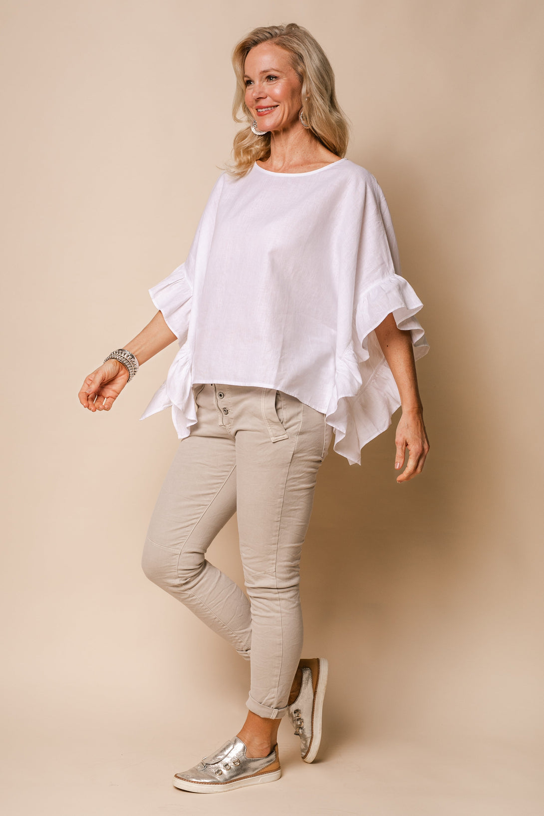 Lena Linen Blend Top in White