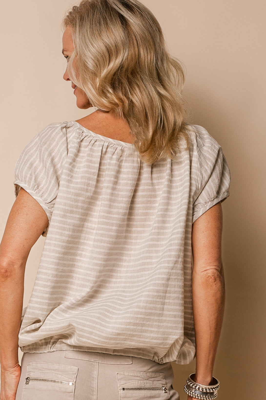 Vienna Linen Blend Top in Latte - Imagine Fashion