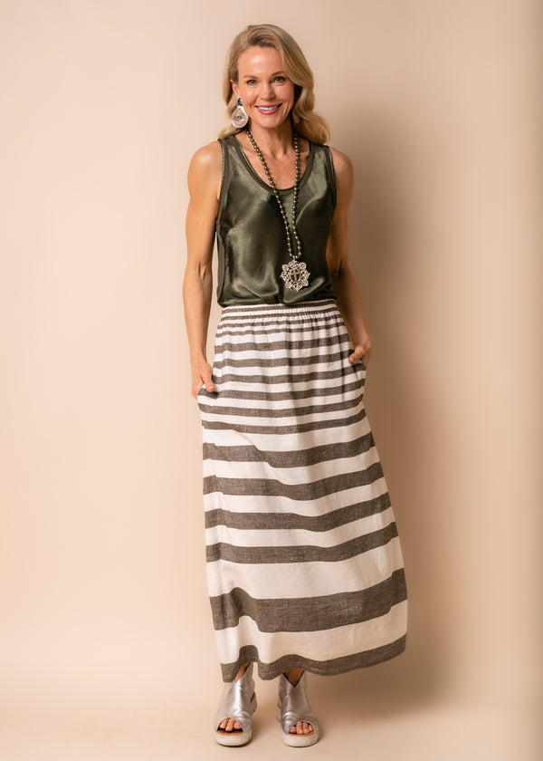 Sinclair Linen Blend Skirt in Khaki - Imagine Fashion
