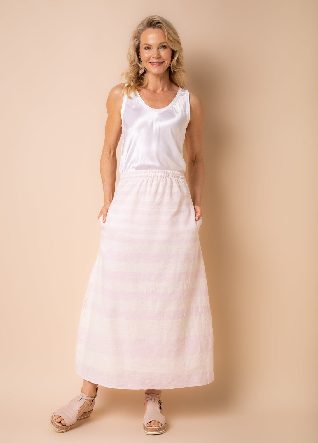 Sinclair Linen Blend Skirt in Blush