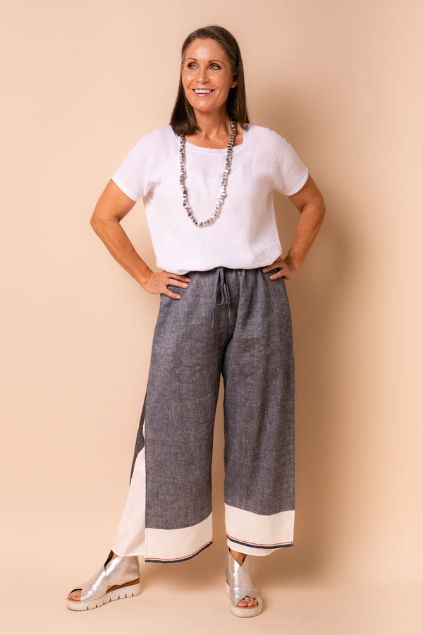 Polly Linen Blend Pants in Navy
