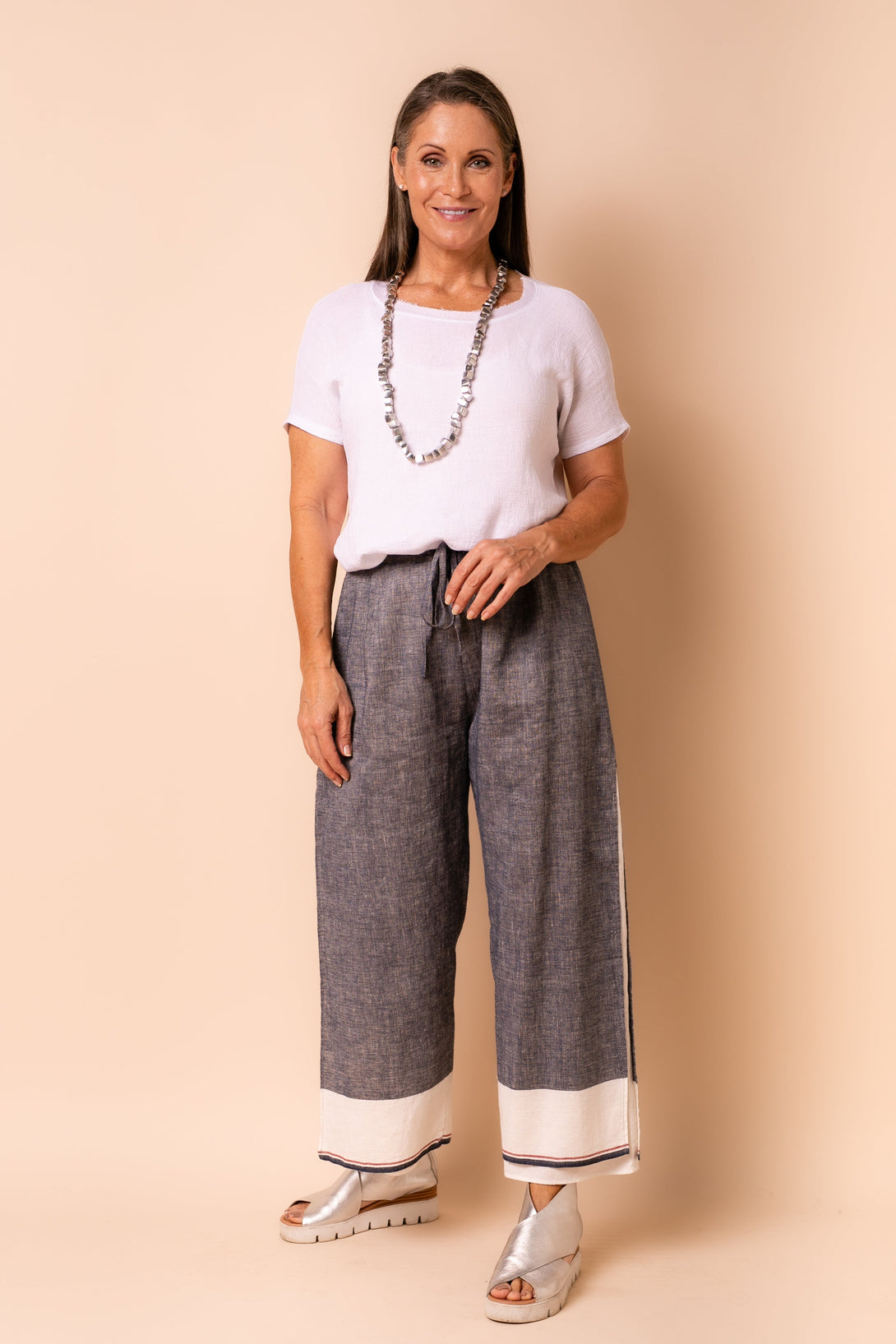 Polly Linen Blend Pants in Navy