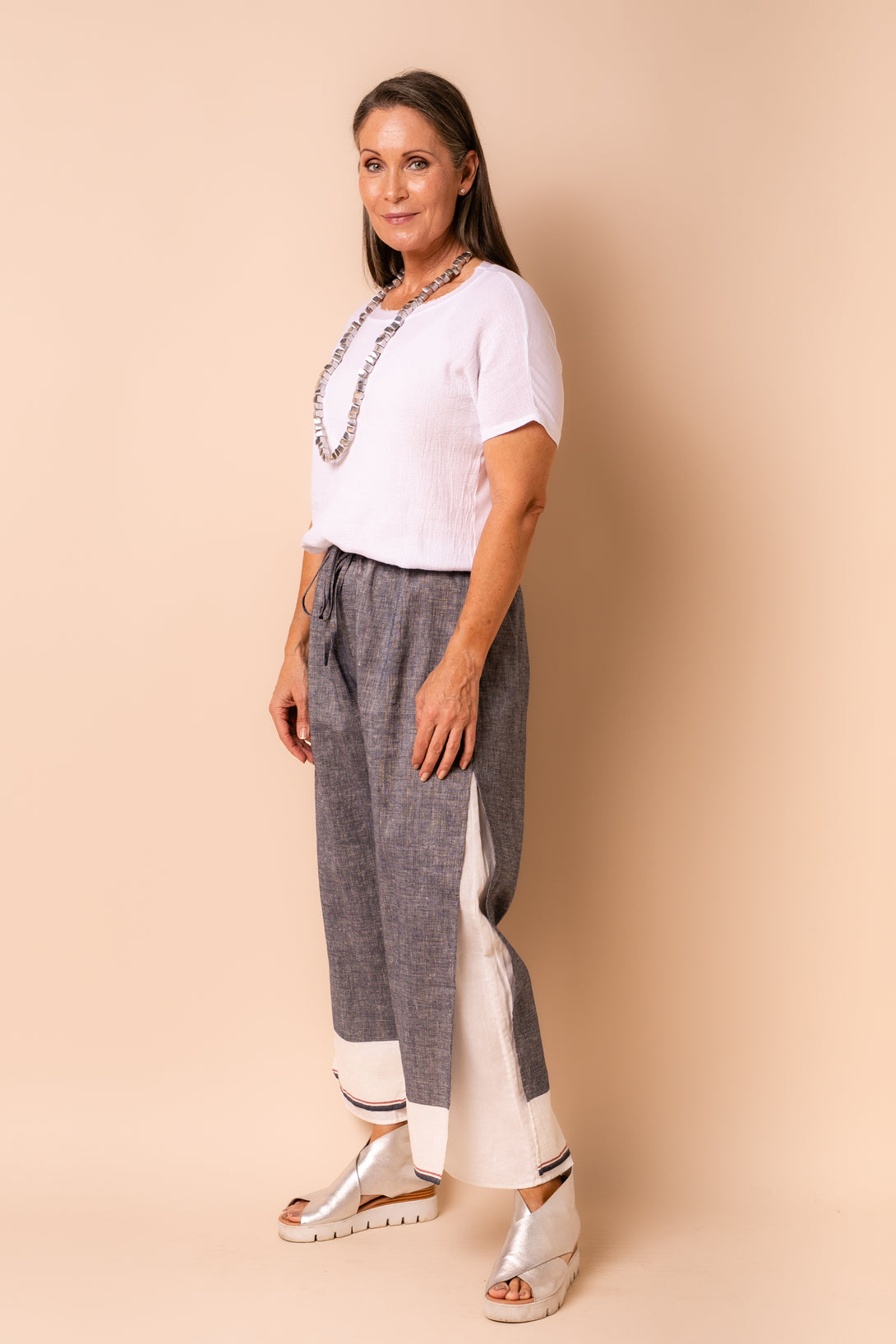 Polly Linen Blend Pants in Navy - Imagine Fashion