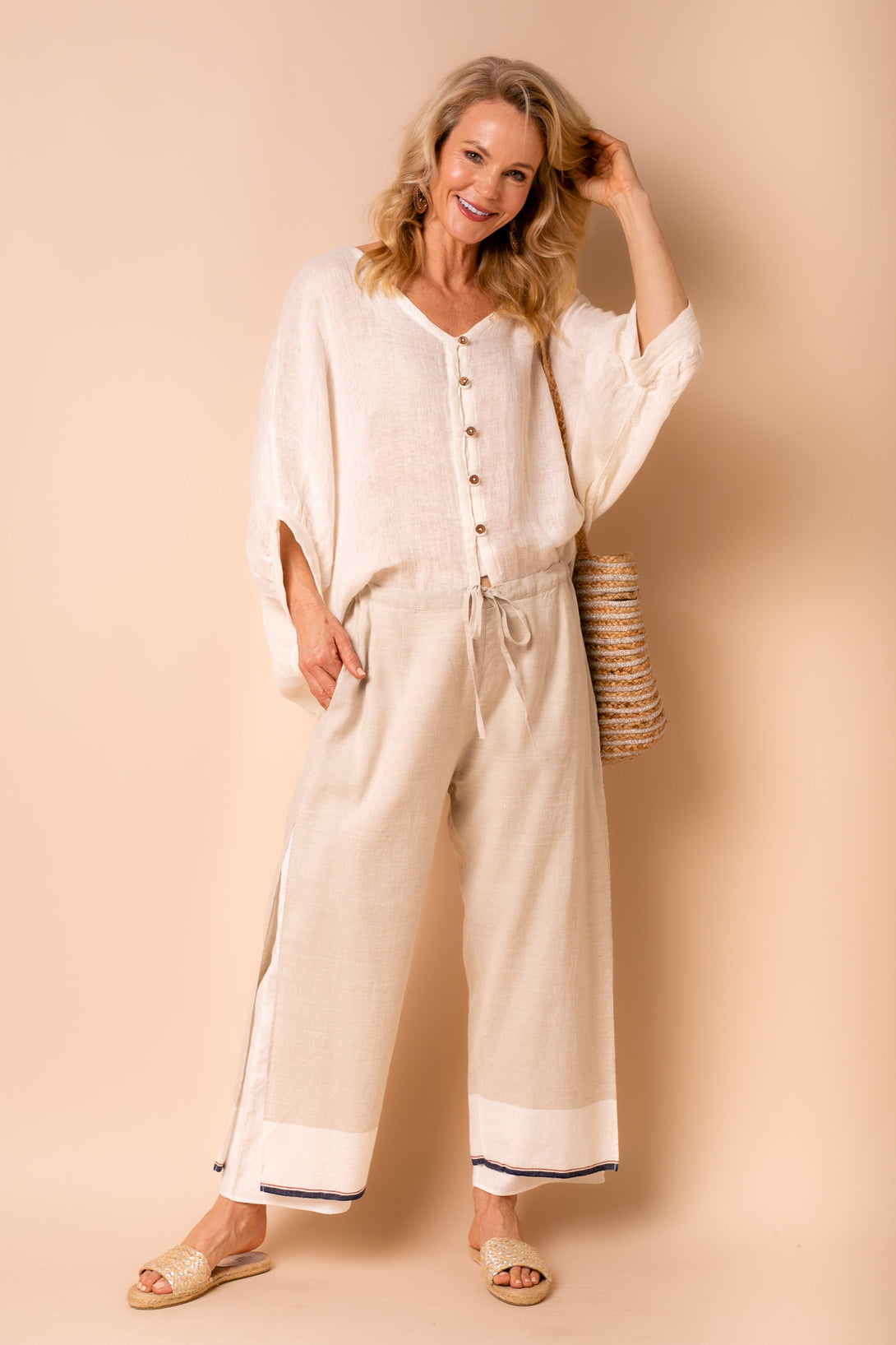 Polly Linen Blend Pants in Latte