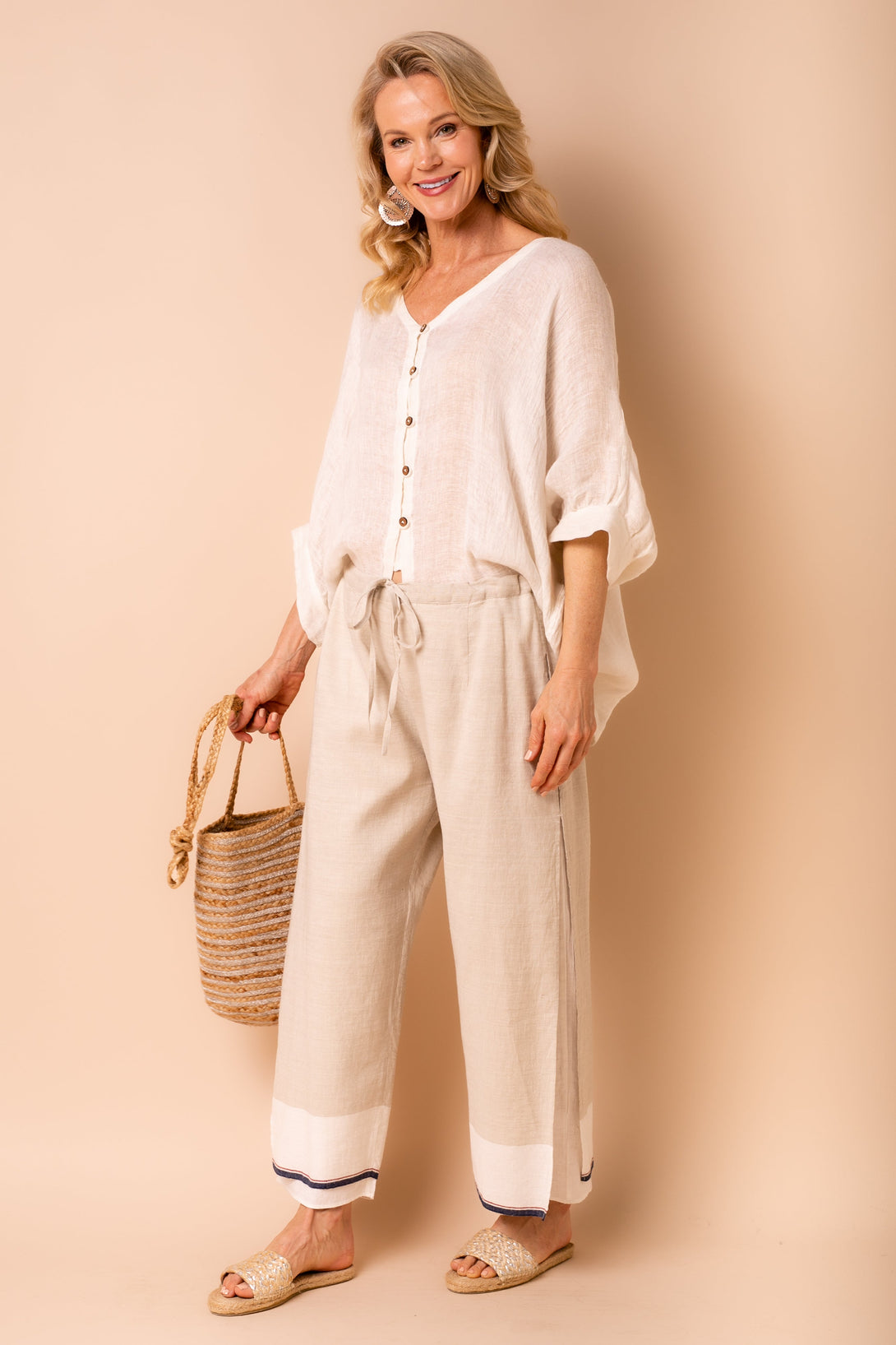 Polly Linen Blend Pants in Latte