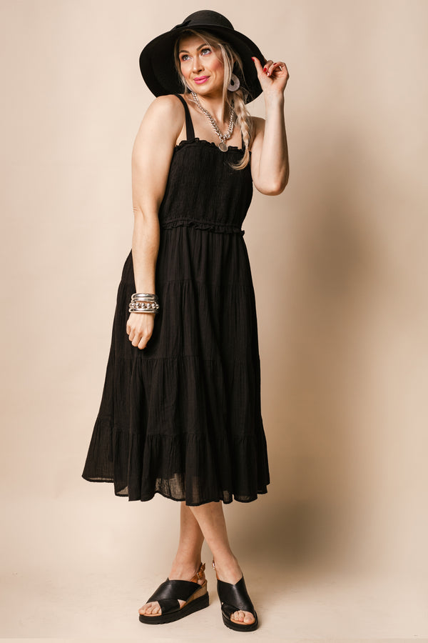 Pia Cotton Dress in Onyx - Imagine Fashion