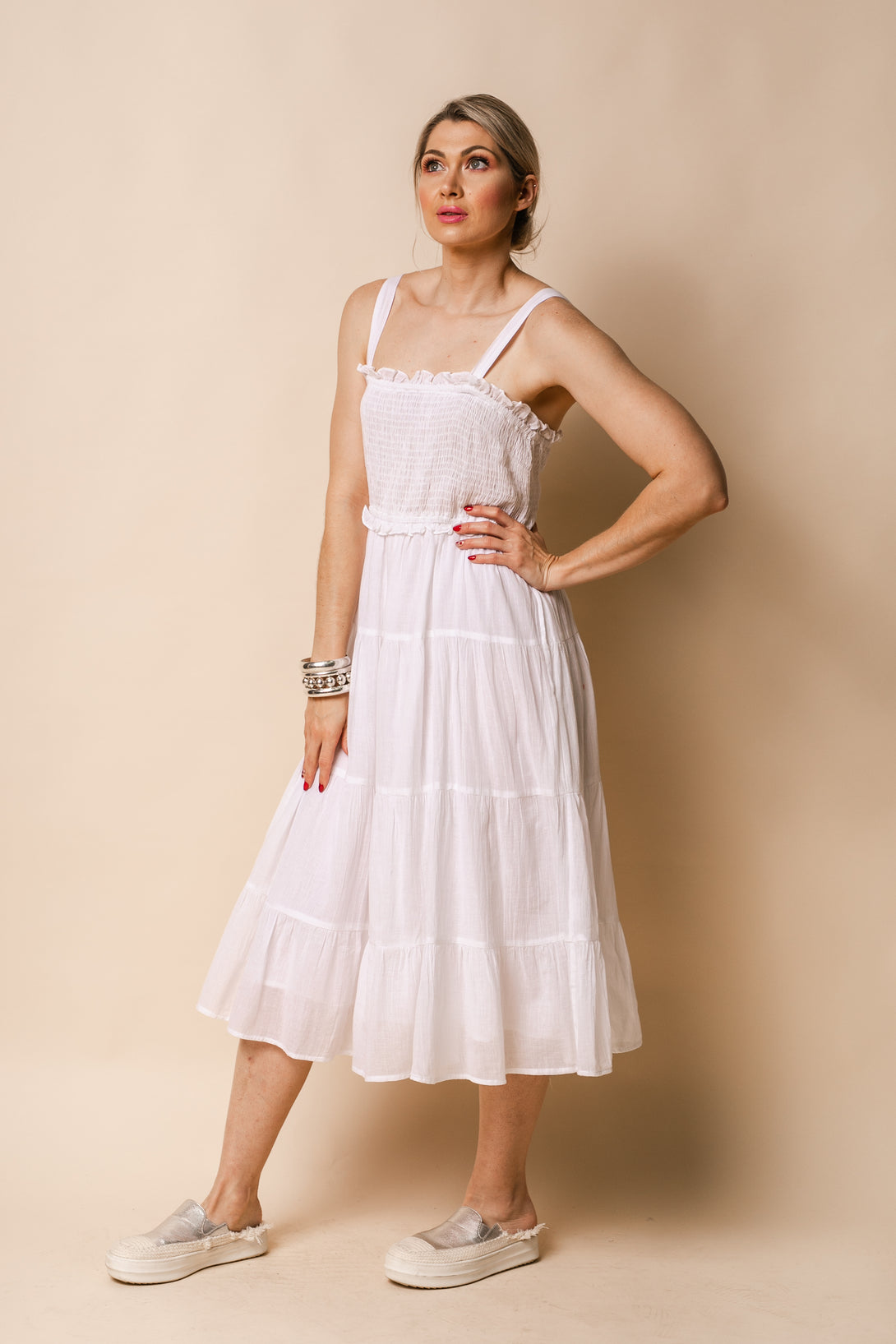 Pia Cotton Dress in White - Imagine Fashion