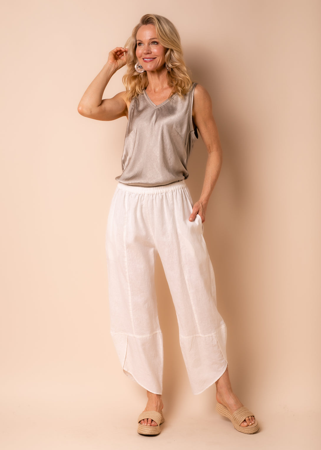 Rowen Linen Blend Pants in Cream - Imagine Fashion